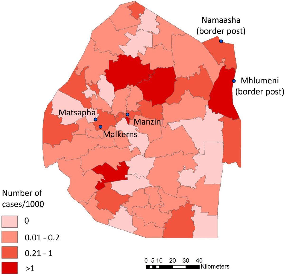 Mapa Svazijsko malária