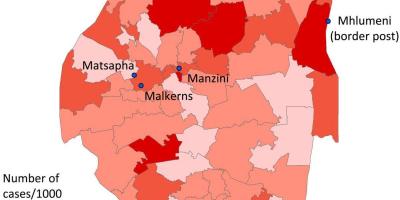 Mapa Svazijsko malária